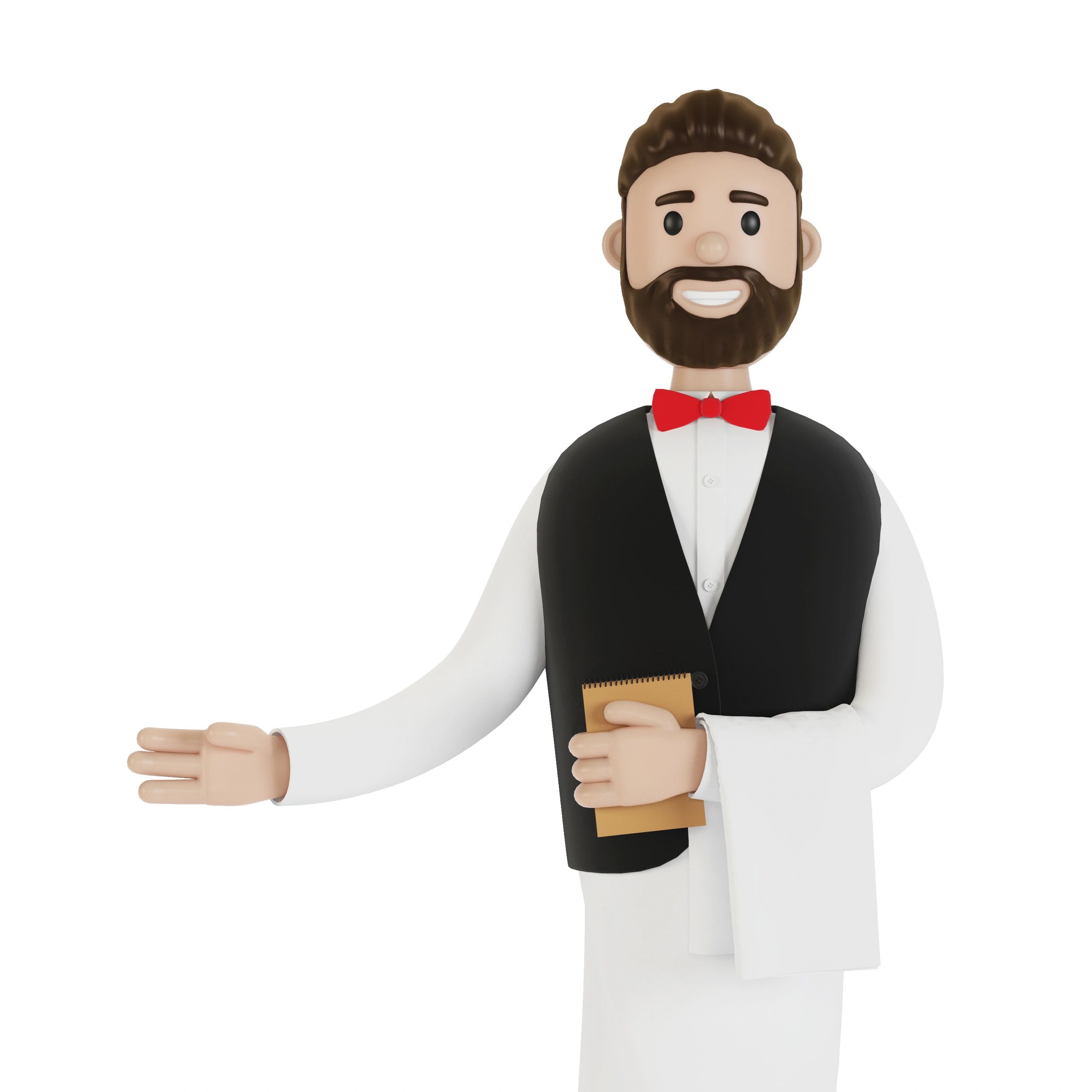 Illustrated hospitality team member inviting guests